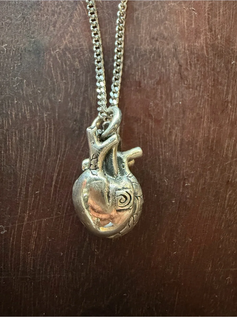 Large Sterling Silver Anatomical Heart Pendant Necklace 925 Goth 20g